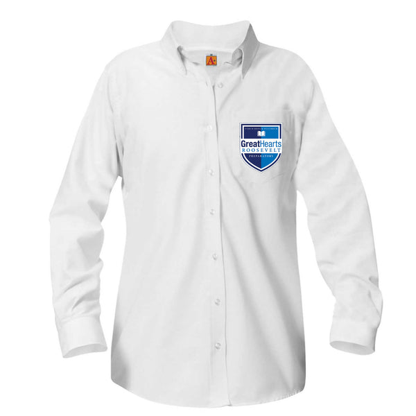 Roosevelt Prep Female Oxford Long Sleeve Blouse - Patch on the pocket