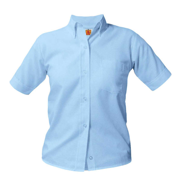Female Blue Oxford Short Sleeve Blouse