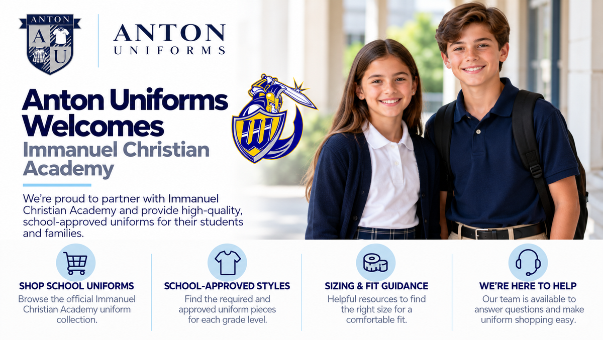 Anton Uniforms welcomes Immanuel Christian Academy in El Paso, with the knight school logo and uniform shopping resources