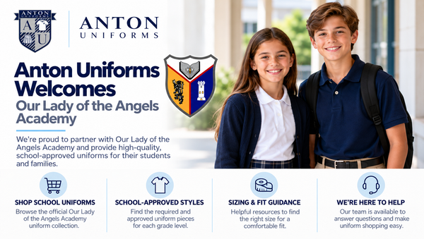 Anton Uniforms welcomes Our Lady of the Angels Academy, with the school's shield and student uniform shopping resources