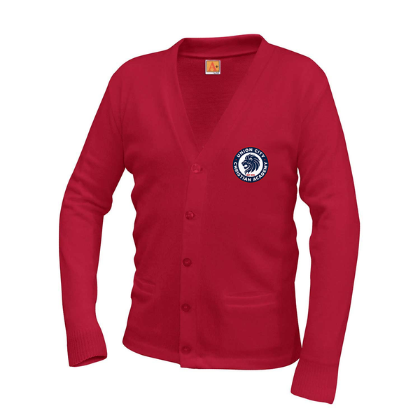 Union City Red Unisex V Neck Cardigan