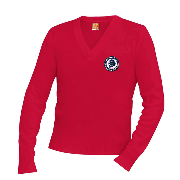 Union City Unisex Red V Neck Pullover Sweater