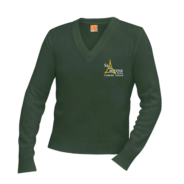 St. Teresa of Avila Green Unisex V Neck Pullover Sweater K-5