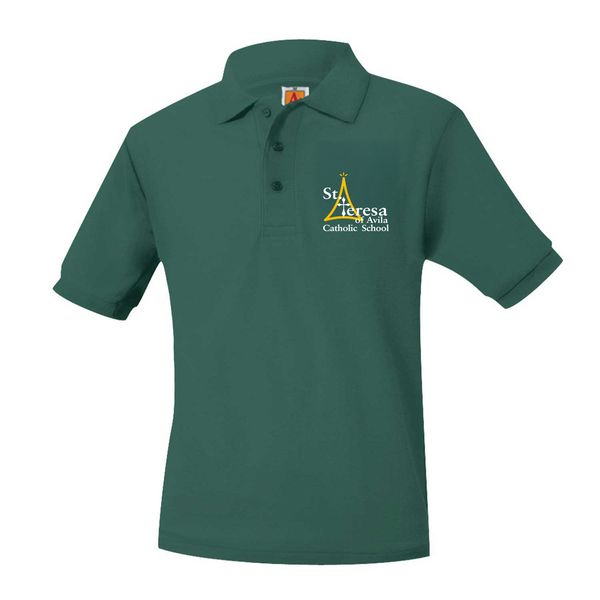 St. Teresa of Avila Green Unisex Pique Short Sleeve Polo K-5