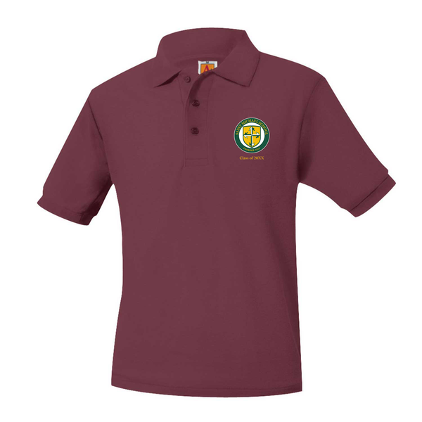 St. Michael Maroon Unisex Pique Short Sleeve Polo
