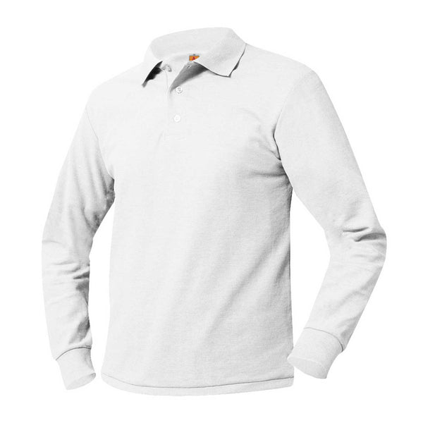 White Classic Unisex Pique Long Sleeve Polo