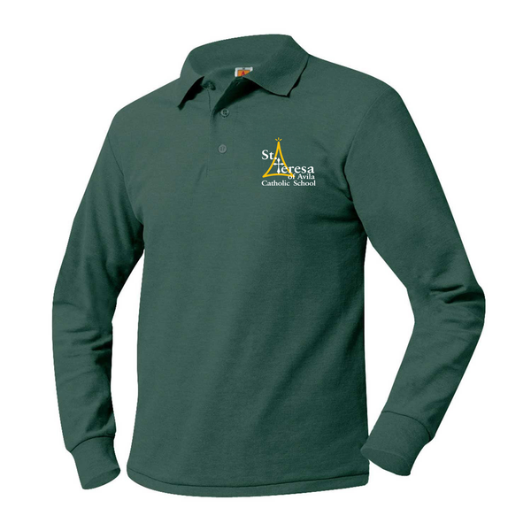 St. Teresa of Avila Green Unisex Pique Long Sleeve Polo Grade K-5