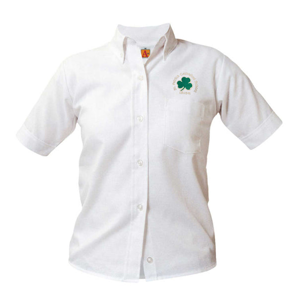 St. Patrick Female White Oxford Short Sleeve Blouse