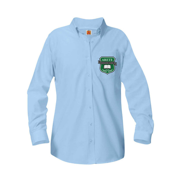 Arete Prep Academy Female Oxford Long Sleeve Blouse (9th-12th Grade) - Patch on the pocket