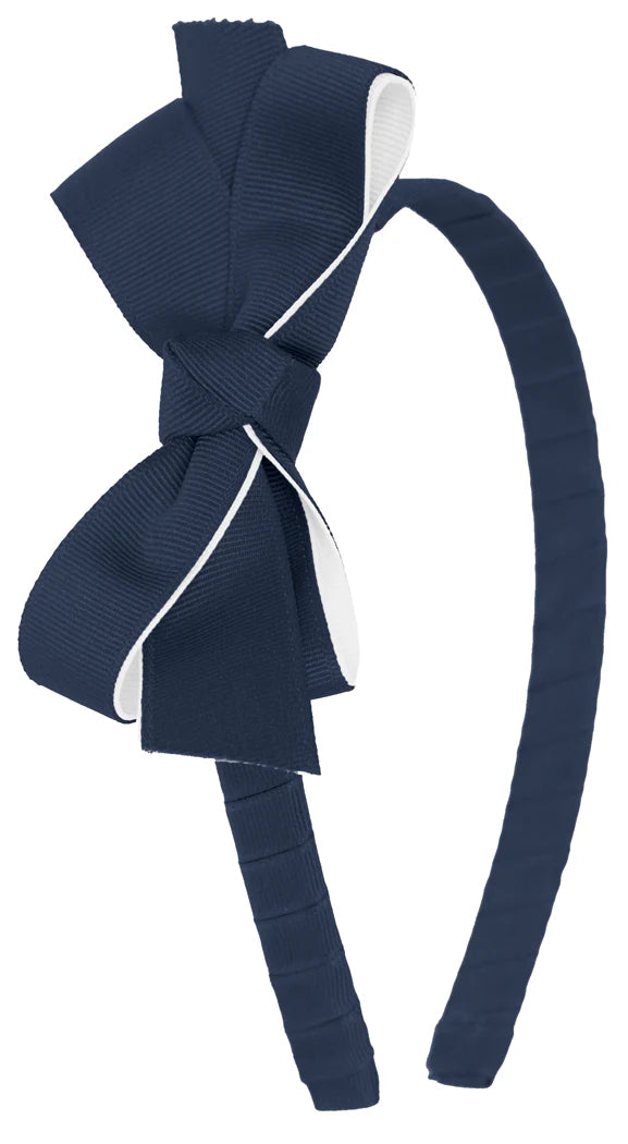 Navy White Headband with Bow
