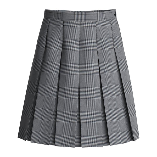Navy White Shadow Plaid Stitched Down Box Pleat Skirt