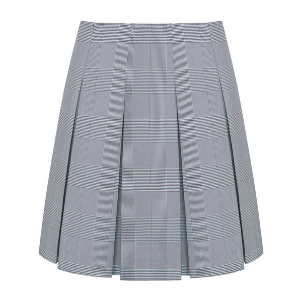 Navy White Shadow Plaid High Waist Box Pleat Skirt
