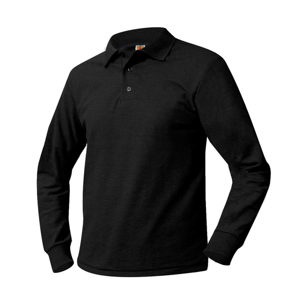 Black Unisex Pique Long Sleeve Polo