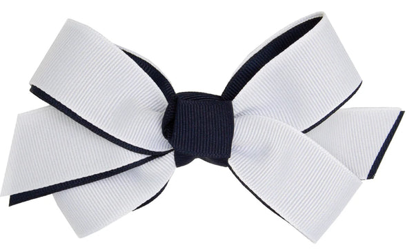 White Navy Hair Bow with Highlights