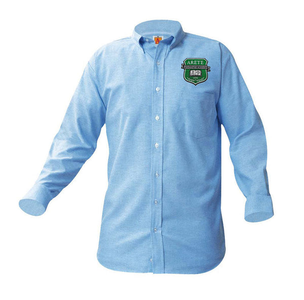 Arete Prep Academy Male Oxford Long Sleeve (9th-12th Grade) - Patch on the pocket