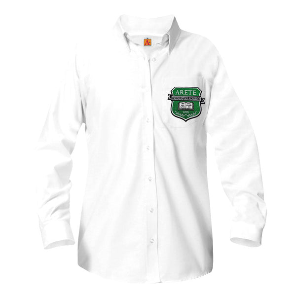 Arete Prep Academy Female Oxford Long Sleeve Blouse (9th-12th Grade) - Patch on the pocket
